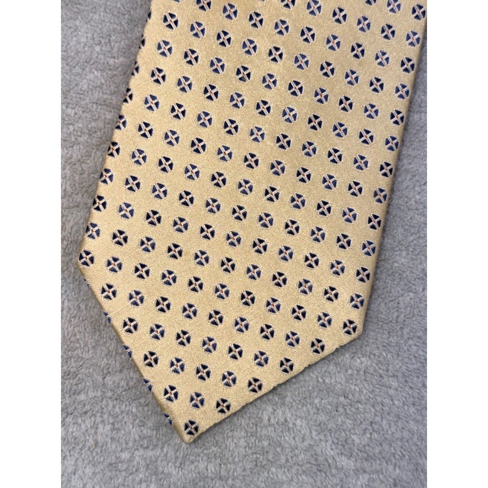 Preswick & Moore Mens Gold Silk Geometric Medallion Necktie Blue Red‎ Pattern